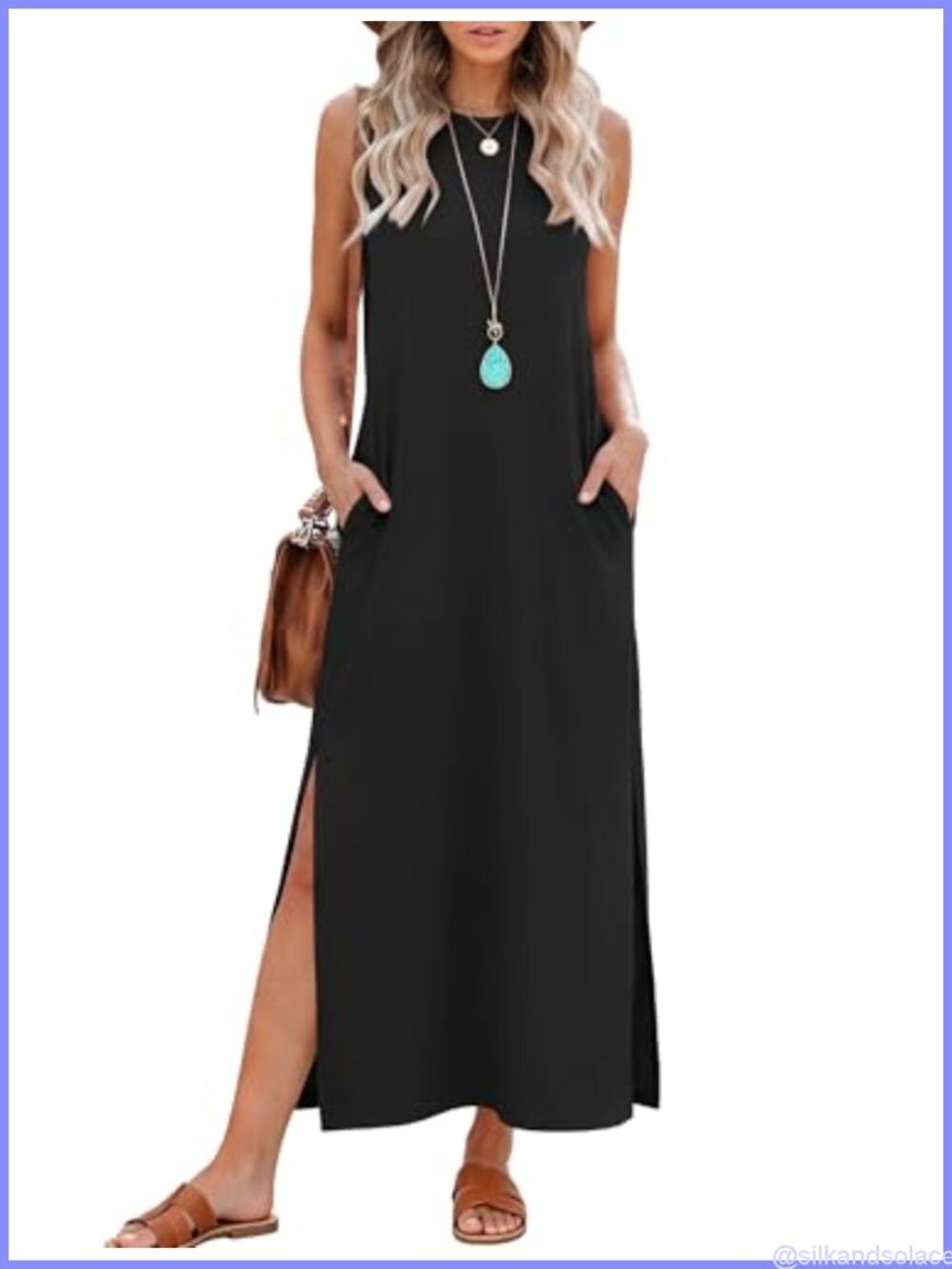 Women's Sleeveless Maxi Dress with Pockets, Casual Summer Midi Dress